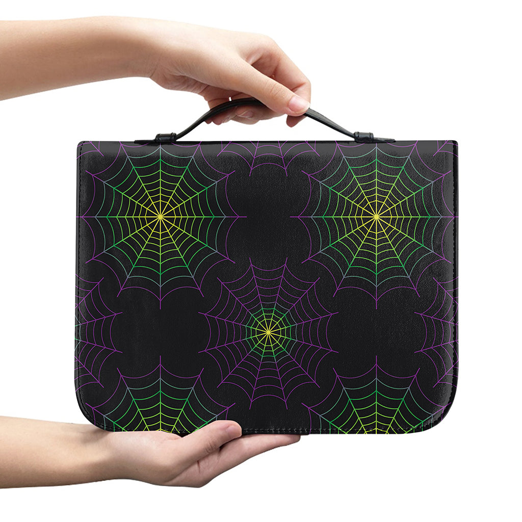 Purple And Green Spider Web Print Leather Bible Cover