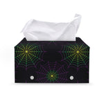 Purple And Green Spider Web Print Leather Tissue Box Cover