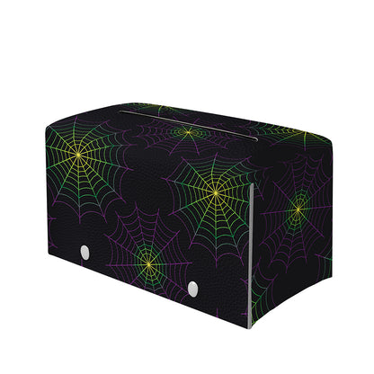 Purple And Green Spider Web Print Leather Tissue Box Cover