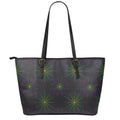 Purple And Green Spider Web Print Leather Tote Bag With Zipper
