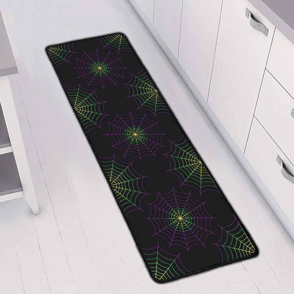 Purple And Green Spider Web Print Long Kitchen Mat