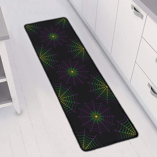 Purple And Green Spider Web Print Long Kitchen Mat