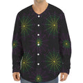Purple And Green Spider Web Print Long Sleeve Baseball Jersey