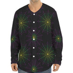 Purple And Green Spider Web Print Long Sleeve Baseball Jersey