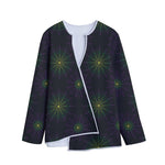 Purple And Green Spider Web Print Long Sleeve Short Coat