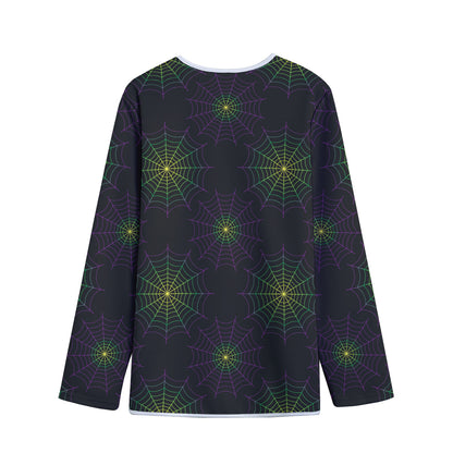 Purple And Green Spider Web Print Long Sleeve Short Coat