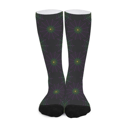 Purple And Green Spider Web Print Long Socks