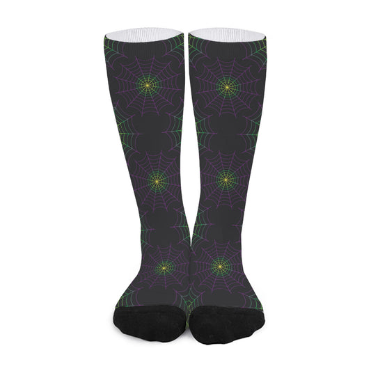 Purple And Green Spider Web Print Long Socks