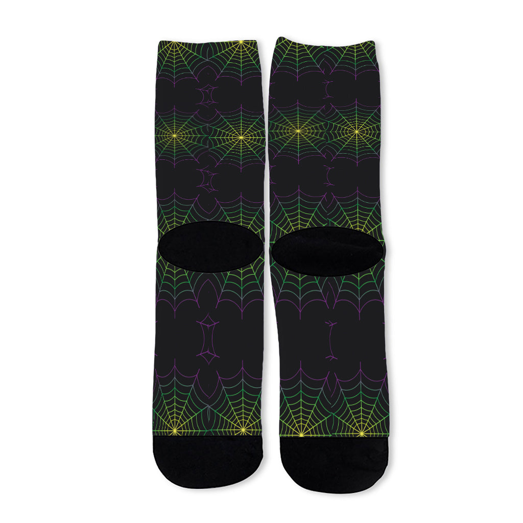 Purple And Green Spider Web Print Long Socks