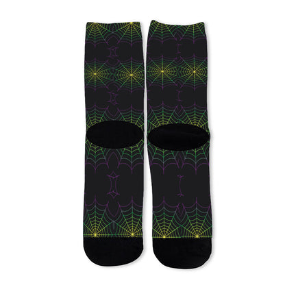 Purple And Green Spider Web Print Long Socks