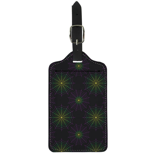 Purple And Green Spider Web Print Luggage Tag