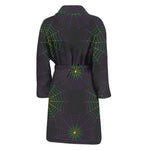 Purple And Green Spider Web Print Men's Bathrobe