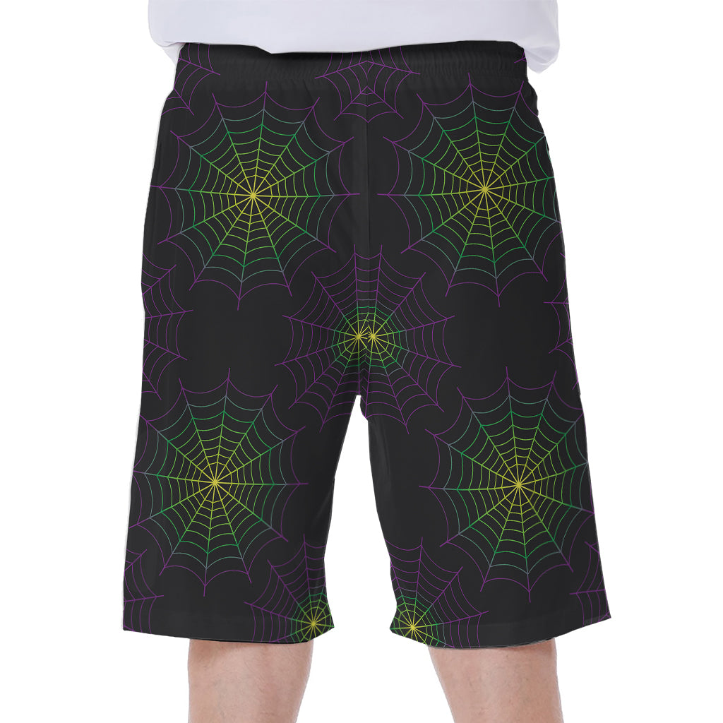 Purple And Green Spider Web Print Men's Beach Shorts