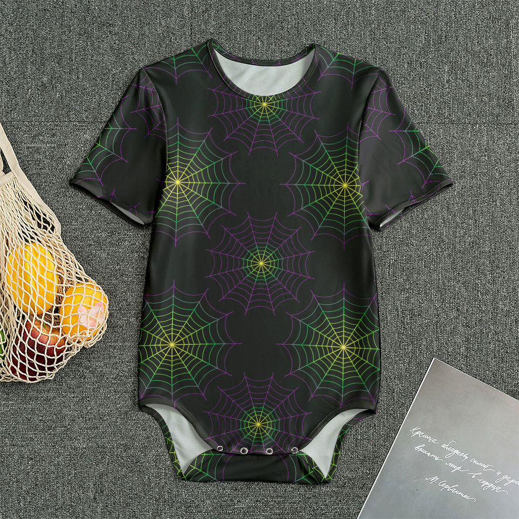 Purple And Green Spider Web Print Men's Bodysuit