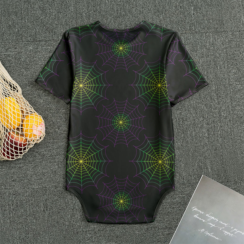 Purple And Green Spider Web Print Men's Bodysuit