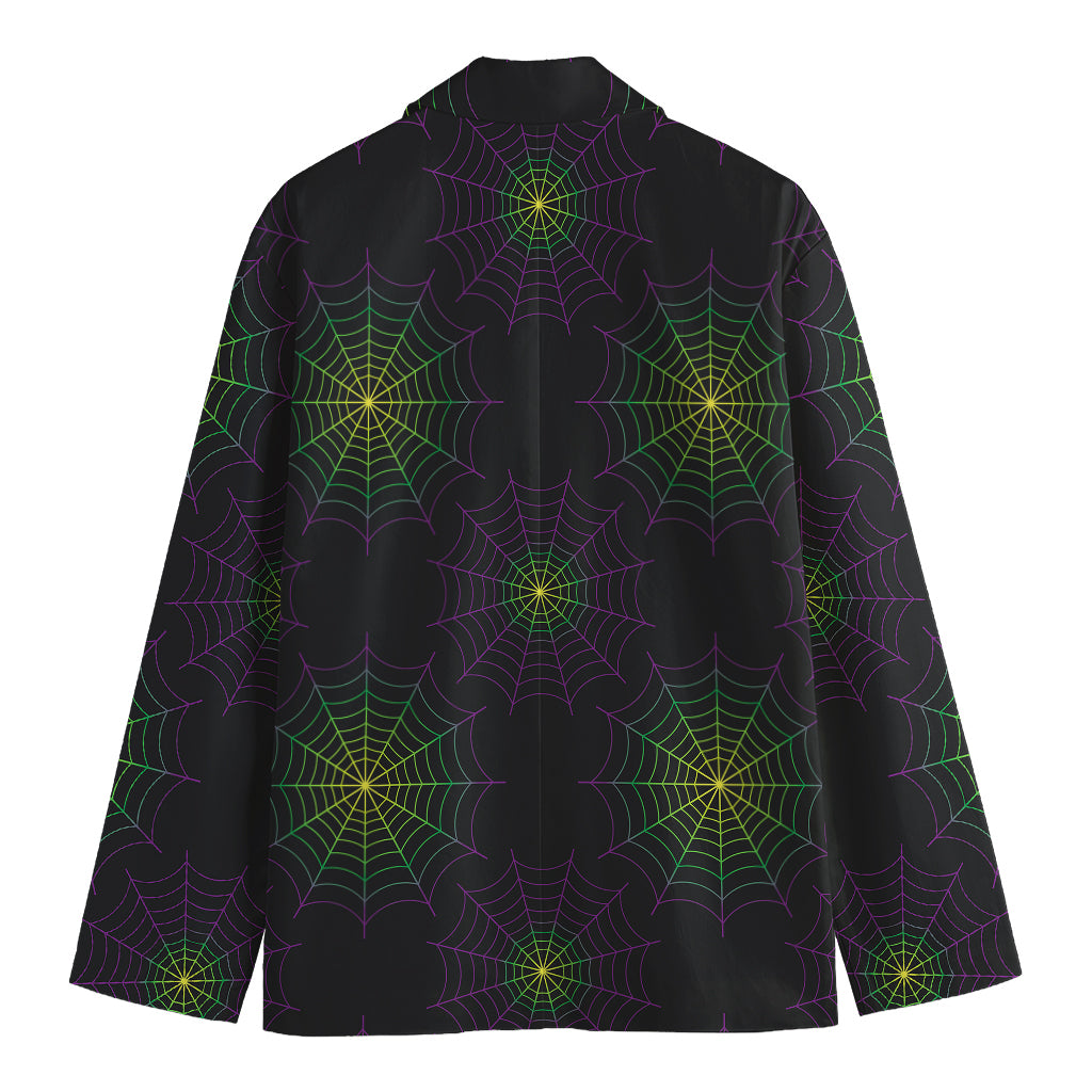 Purple And Green Spider Web Print Men's Cotton Blazer