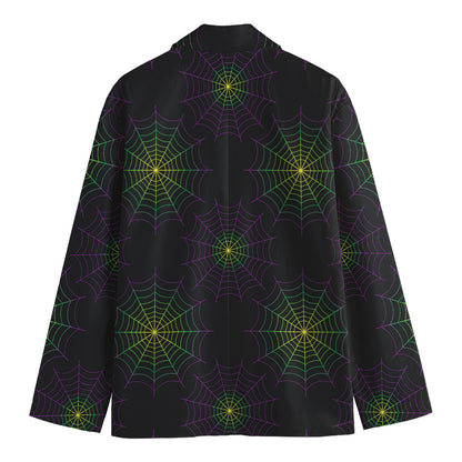 Purple And Green Spider Web Print Men's Cotton Blazer