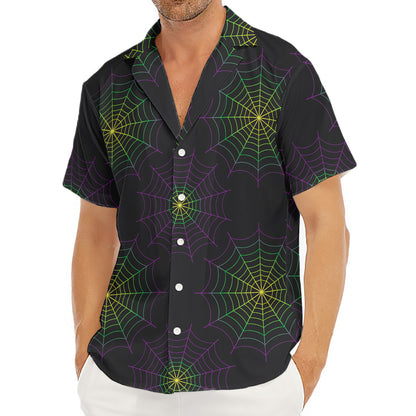 Purple And Green Spider Web Print Men's Deep V-Neck Shirt