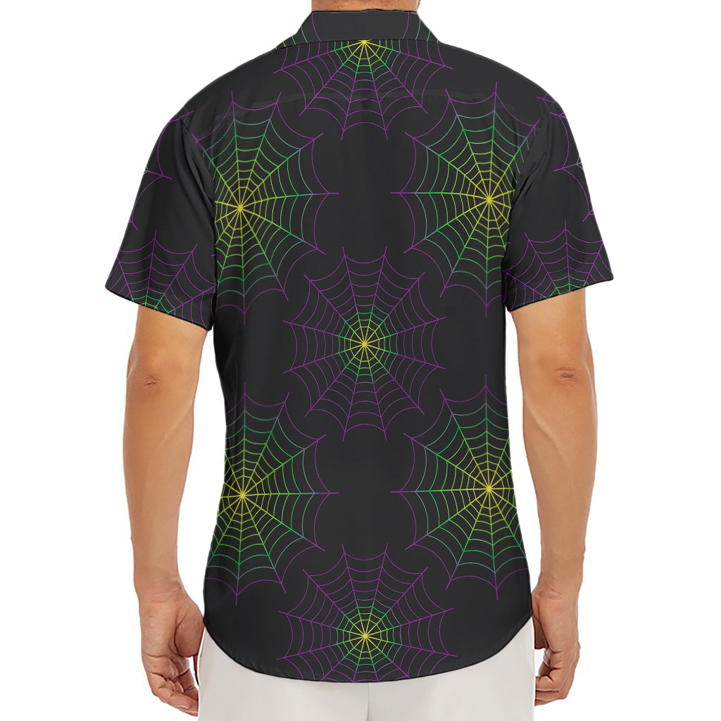 Purple And Green Spider Web Print Men's Deep V-Neck Shirt