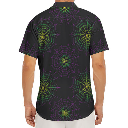 Purple And Green Spider Web Print Men's Deep V-Neck Shirt