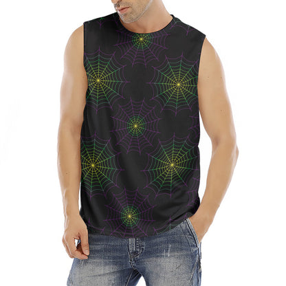 Purple And Green Spider Web Print Men's Fitness Tank Top
