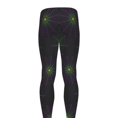 Purple And Green Spider Web Print Men's leggings