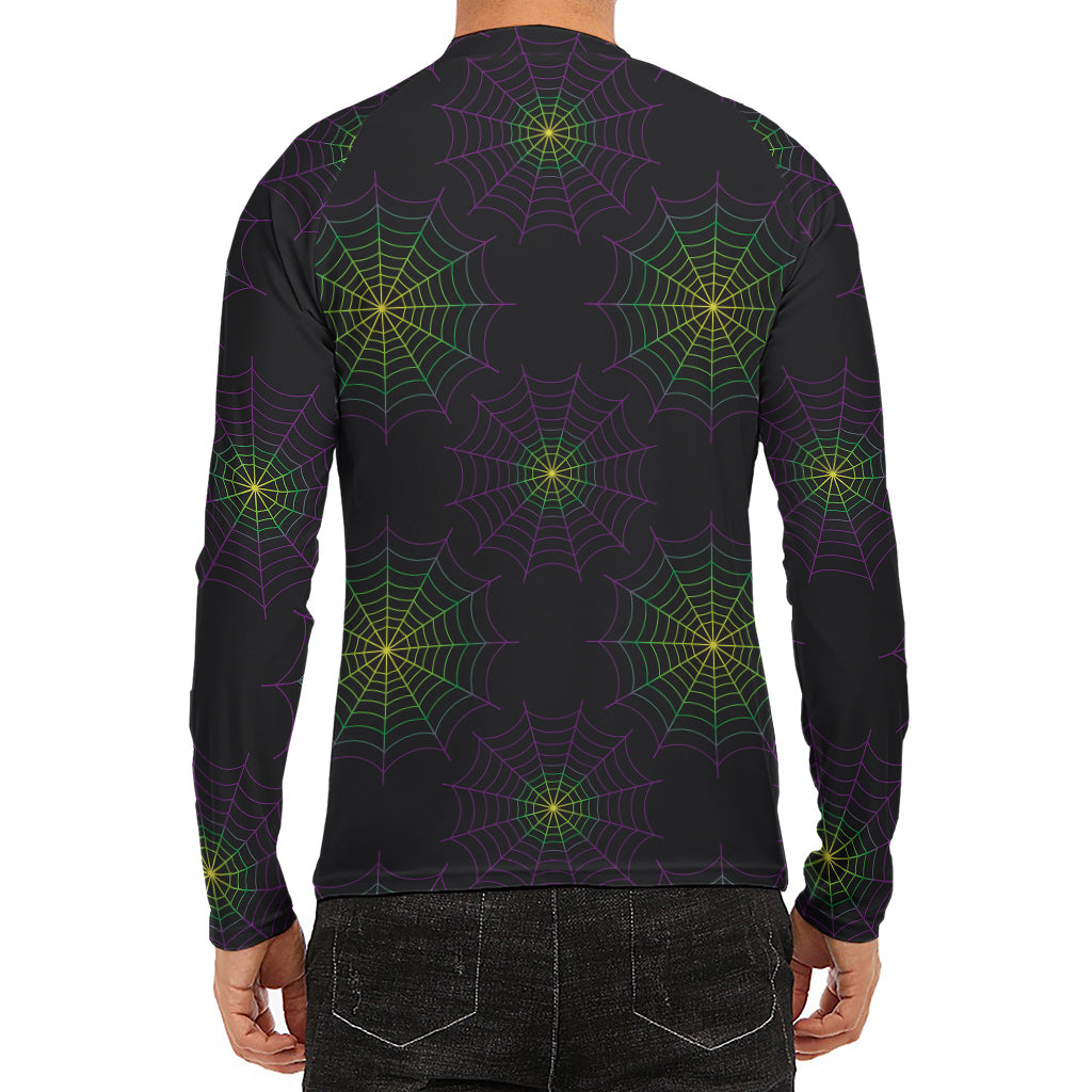 Purple And Green Spider Web Print Men's Long Sleeve Rash Guard