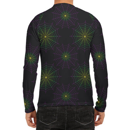 Purple And Green Spider Web Print Men's Long Sleeve Rash Guard