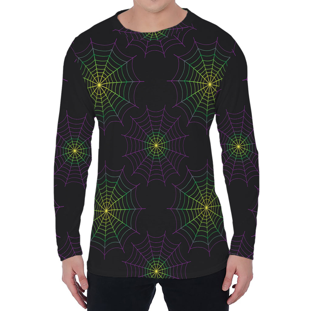 Purple And Green Spider Web Print Men's Long Sleeve T-Shirt