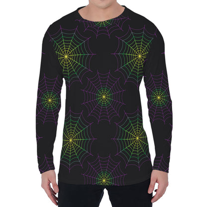 Purple And Green Spider Web Print Men's Long Sleeve T-Shirt