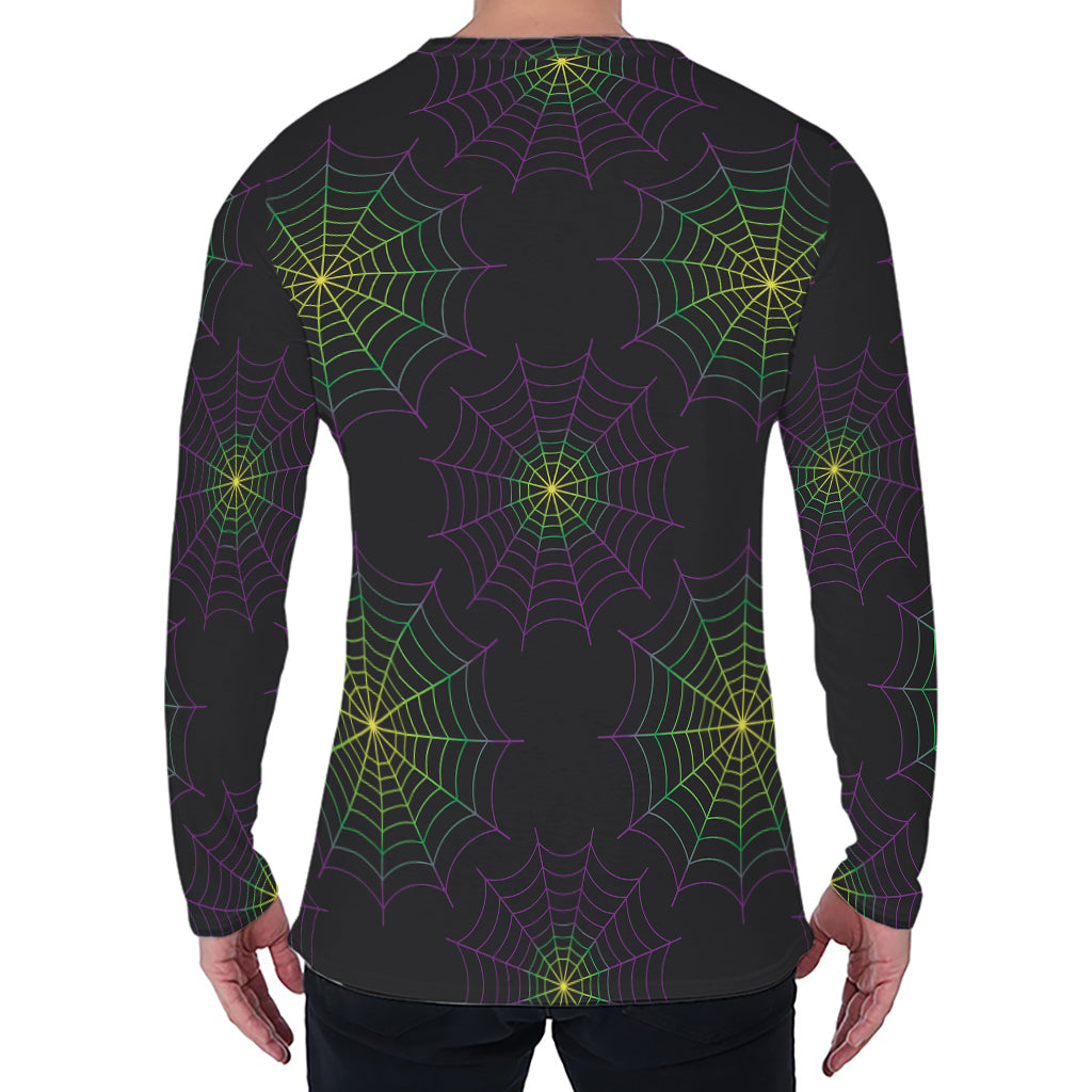 Purple And Green Spider Web Print Men's Long Sleeve T-Shirt