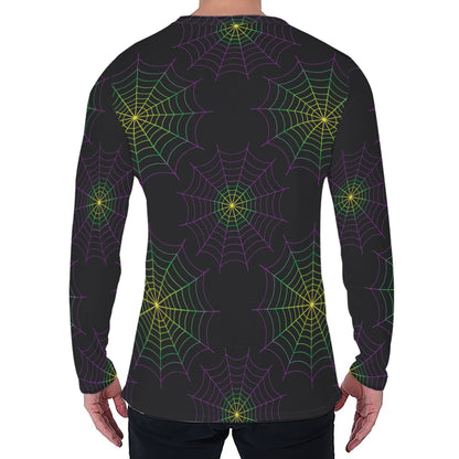 Purple And Green Spider Web Print Men's Long Sleeve T-Shirt