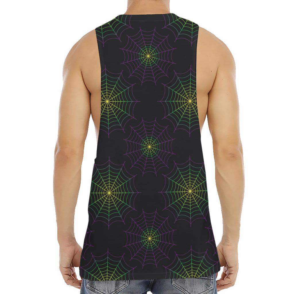Purple And Green Spider Web Print Men's Muscle Tank Top