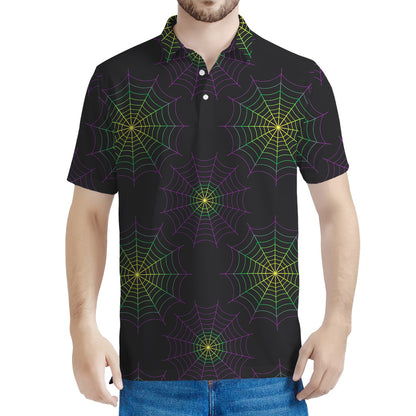 Purple And Green Spider Web Print Men's Polo Shirt