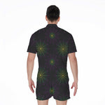 Purple And Green Spider Web Print Men's Rompers