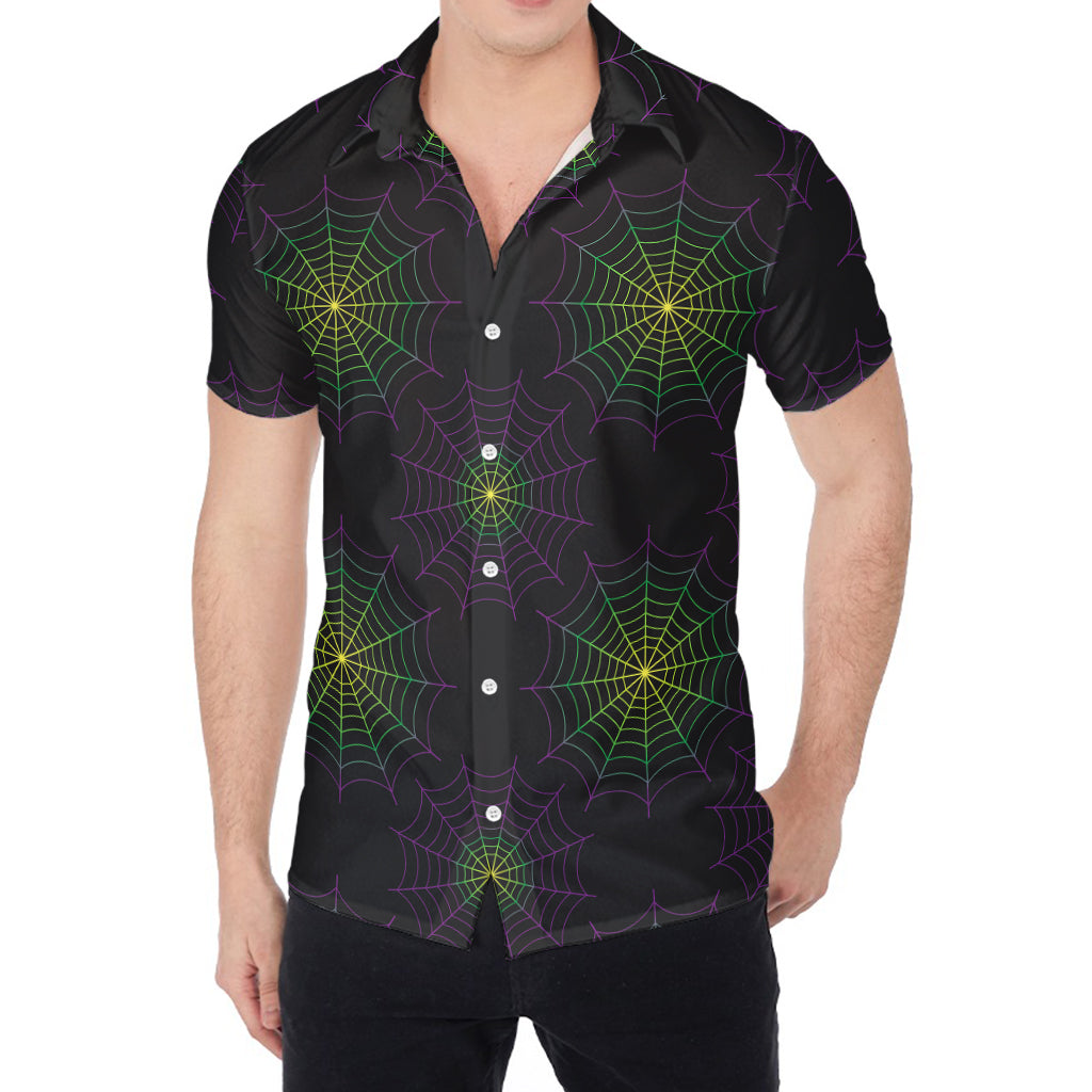 Purple And Green Spider Web Print Men's Shirt