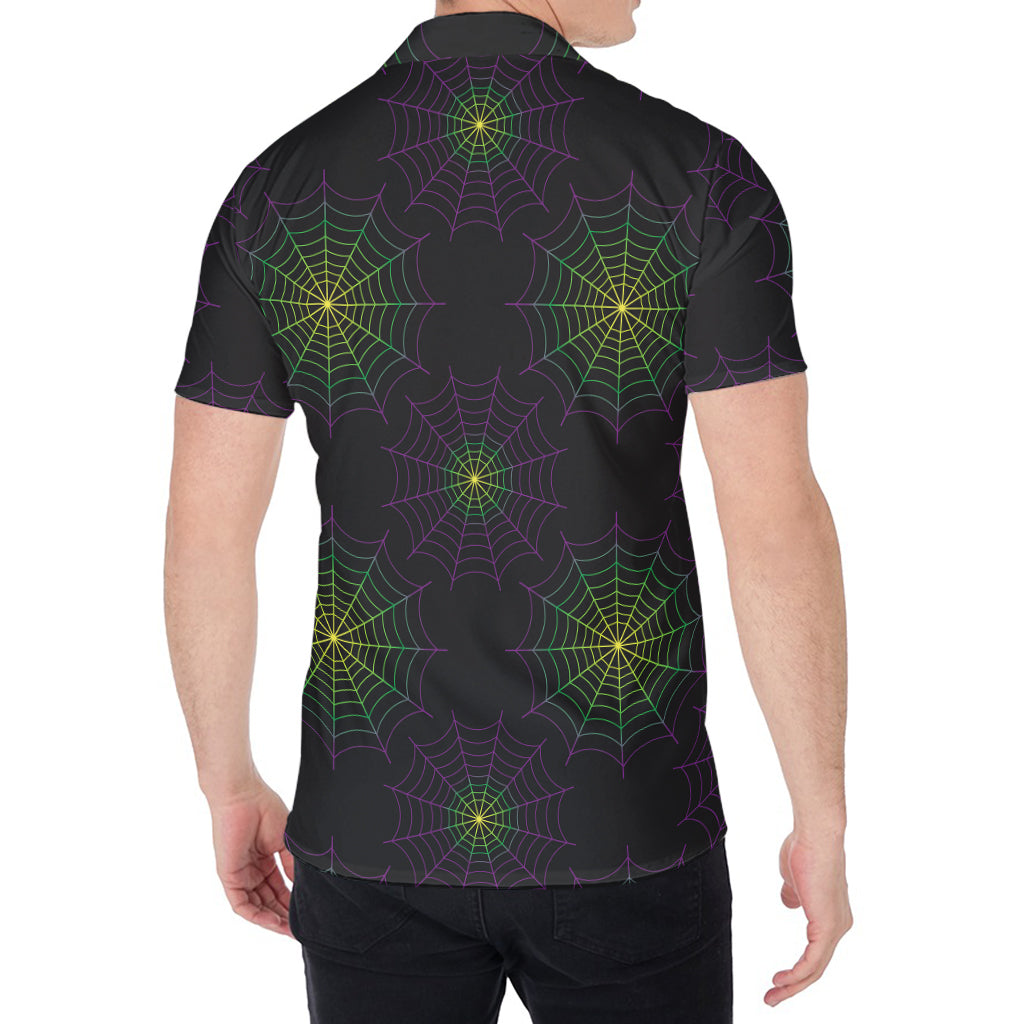 Purple And Green Spider Web Print Men's Shirt