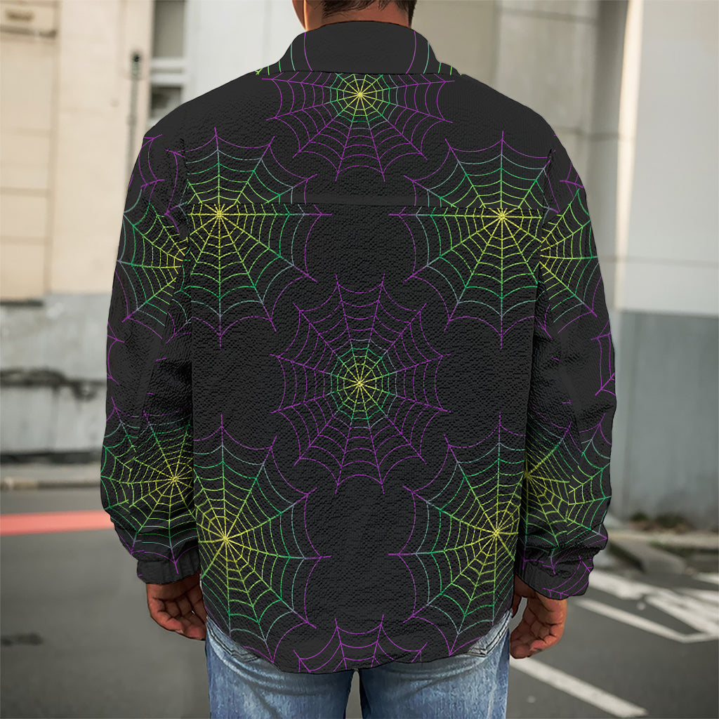 Purple And Green Spider Web Print Men's Shirt Jacket