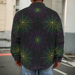 Purple And Green Spider Web Print Men's Shirt Jacket