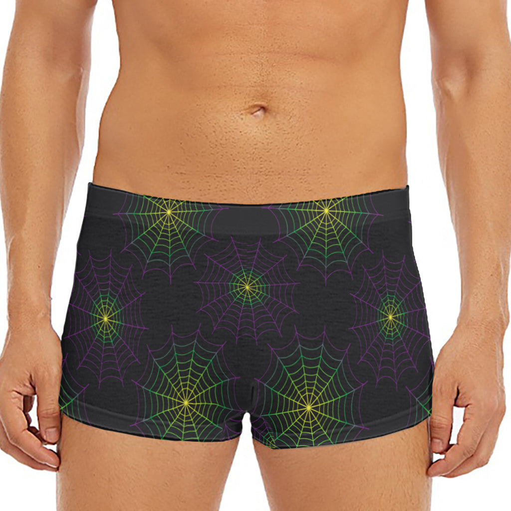 Purple And Green Spider Web Print Men's Short Boxer Briefs