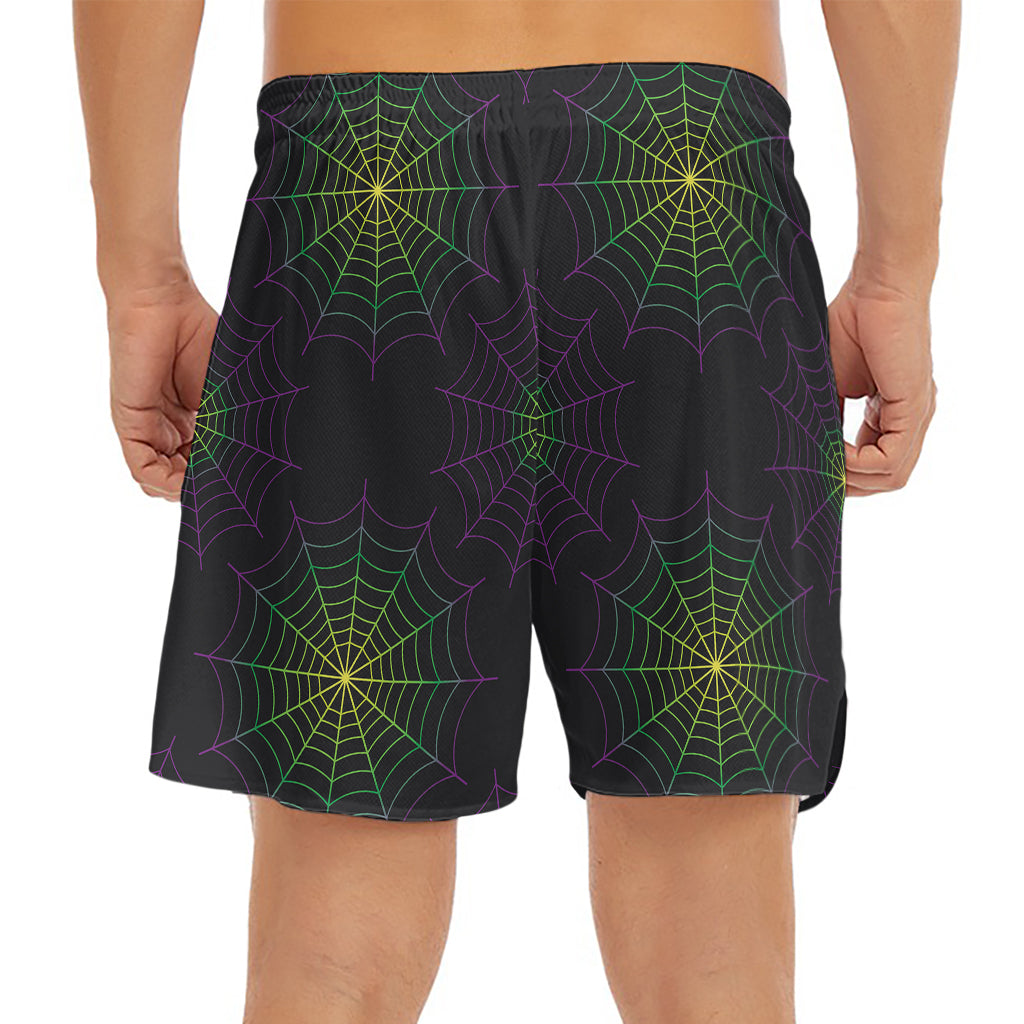 Purple And Green Spider Web Print Men's Split Running Shorts