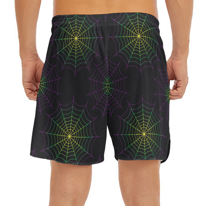 Purple And Green Spider Web Print Men's Split Running Shorts