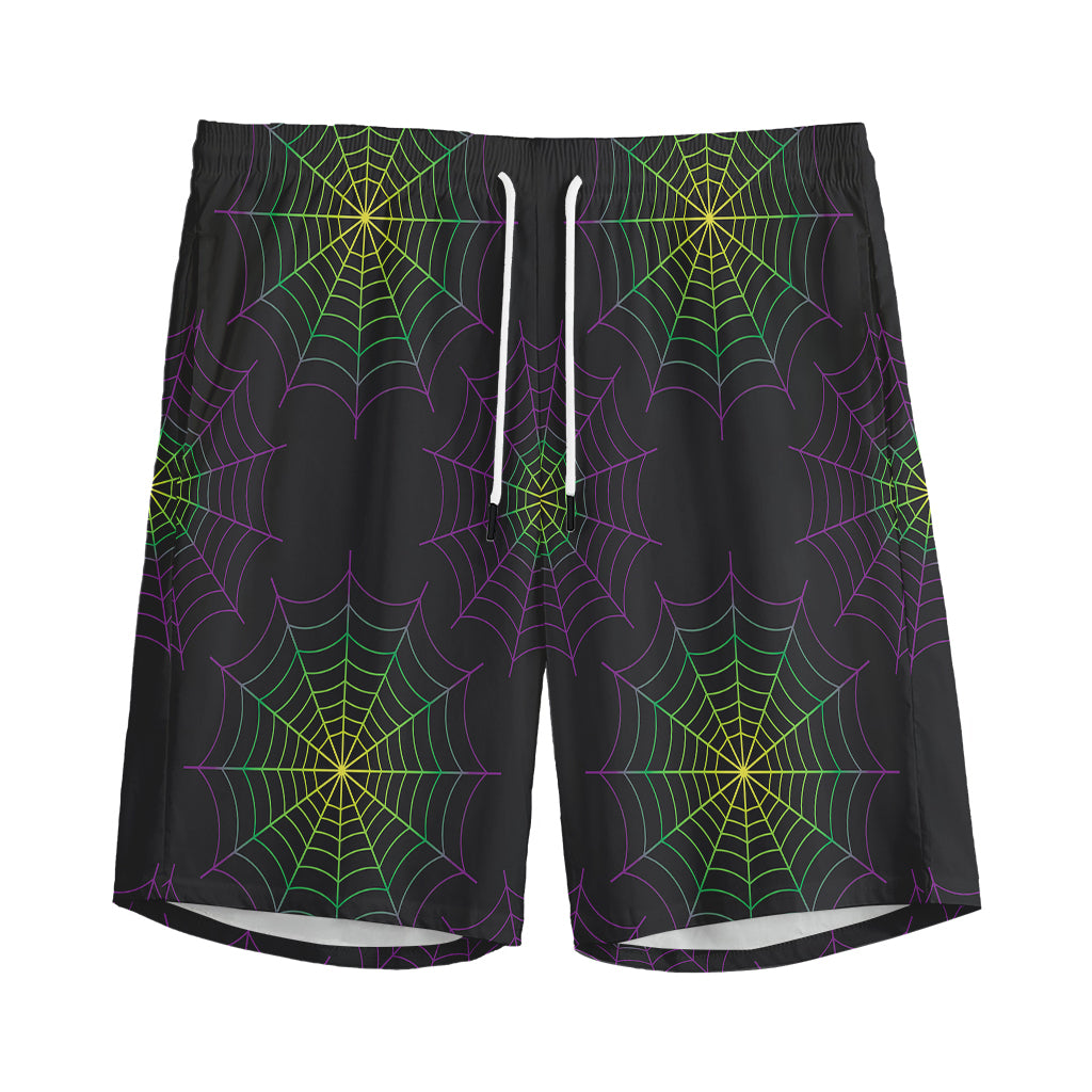 Purple And Green Spider Web Print Men's Sports Shorts