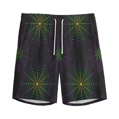 Purple And Green Spider Web Print Men's Sports Shorts