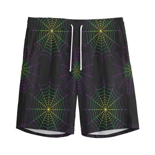 Purple And Green Spider Web Print Men's Sports Shorts