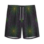 Purple And Green Spider Web Print Men's Sports Shorts