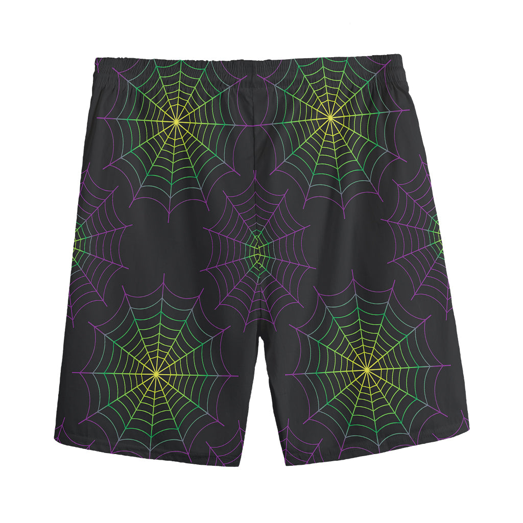 Purple And Green Spider Web Print Men's Sports Shorts