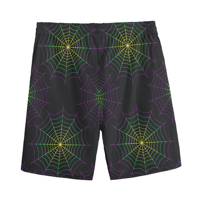 Purple And Green Spider Web Print Men's Sports Shorts