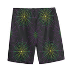 Purple And Green Spider Web Print Men's Sports Shorts