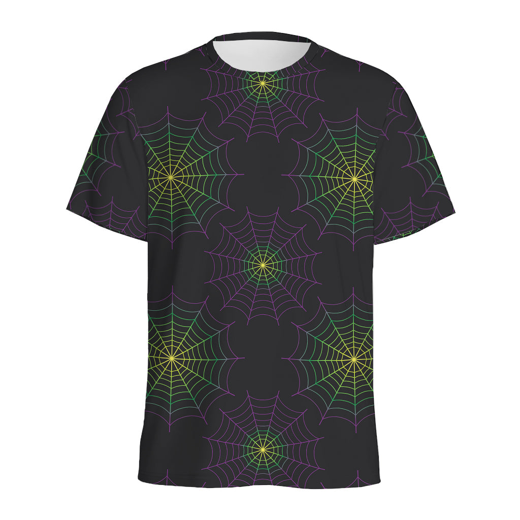 Purple And Green Spider Web Print Men's Sports T-Shirt